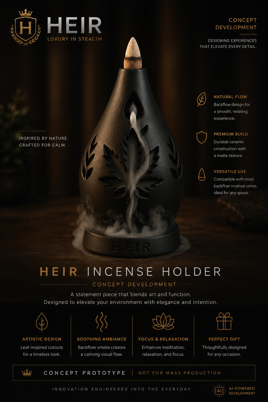 HEIR Incense Holder concept development visual.